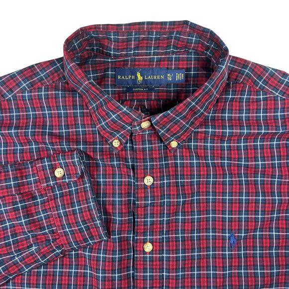 Ralph Lauren Plaid Oxford Shirt Men’s XL Red Blue Custom Fit Button Up Pony - Picture 1 of 15
